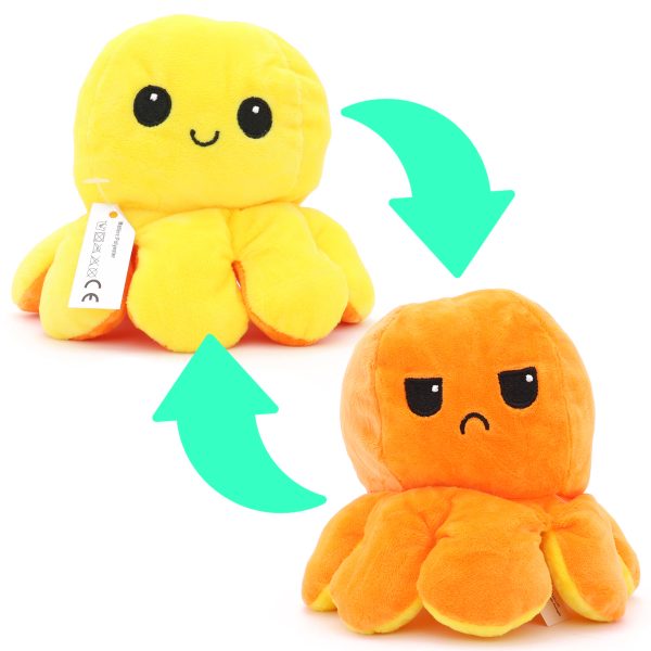 Omkeerbare Octopus Knuffel, Octo Moody (Geel/Oranje)