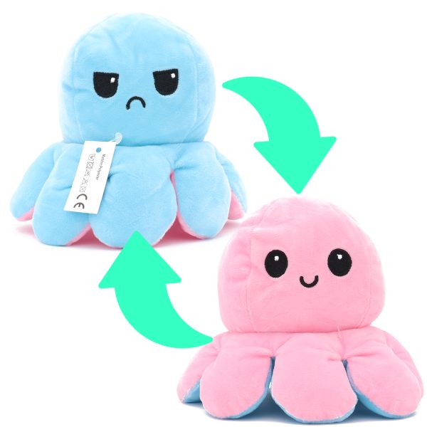 Omkeerbare Octopus Knuffel, Octo Moody (Lichtblauw/Lichtroze)