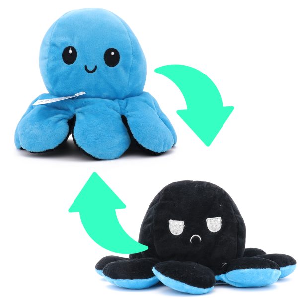Omkeerbare Octopus Knuffel, Octo Moody (Blauw/Zwart)