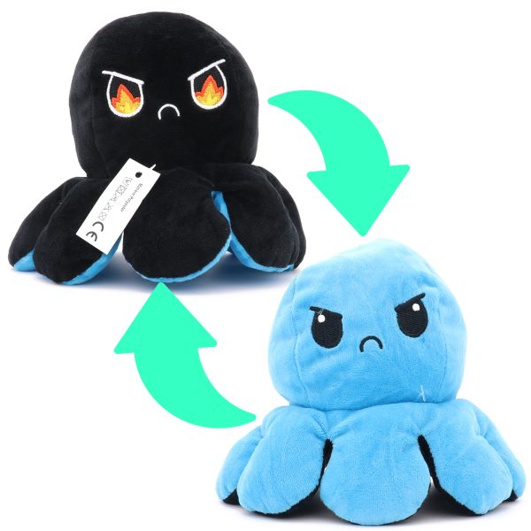 Omkeerbare Octopus Knuffel, Octo Moody (Zwart/Lichtblauw)