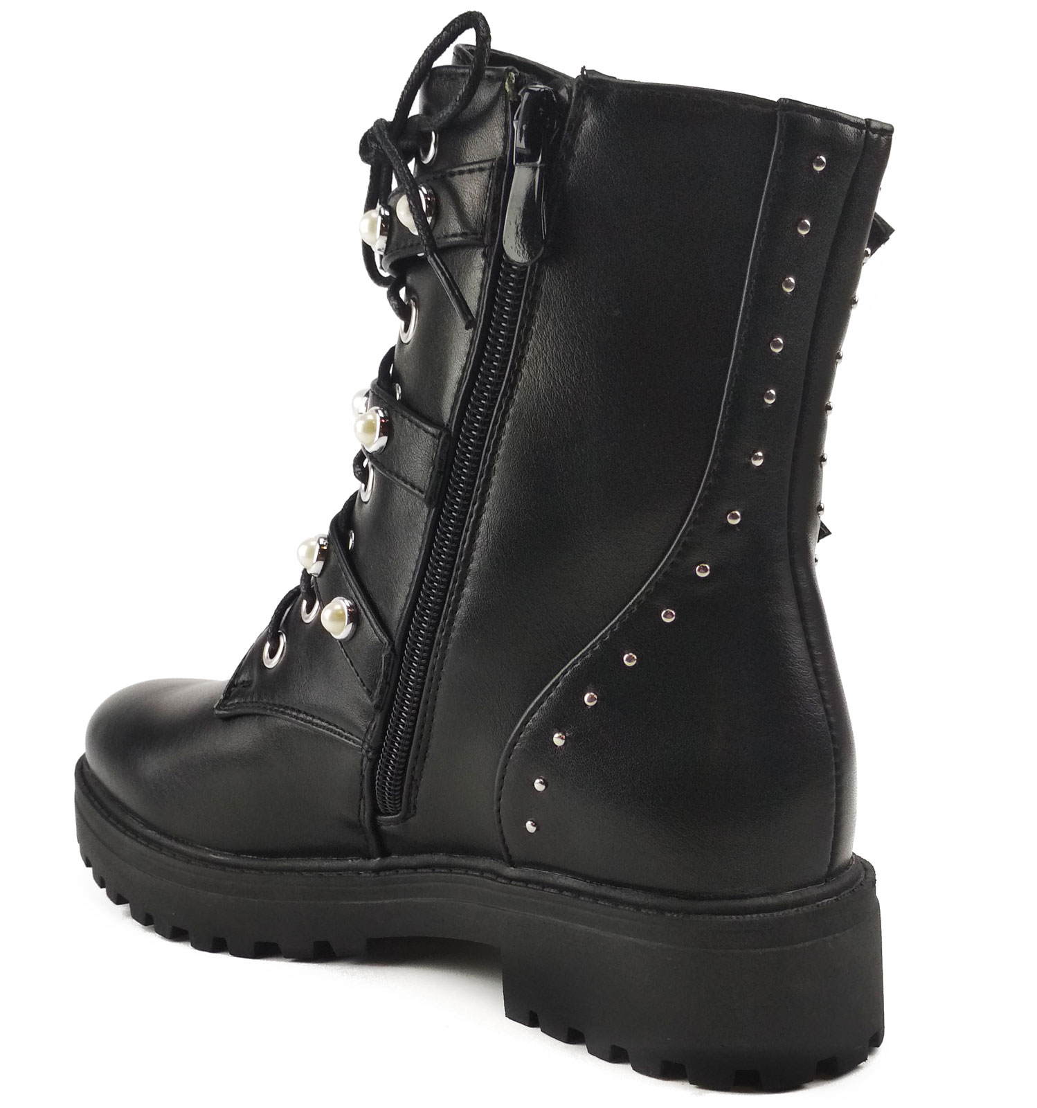 Origineel het einde schuifelen Pearl Buckle Boots met studs, zwart kopen? | EXPO