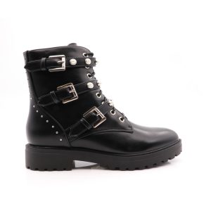 Pearl Buckle Boots met studs, zwart