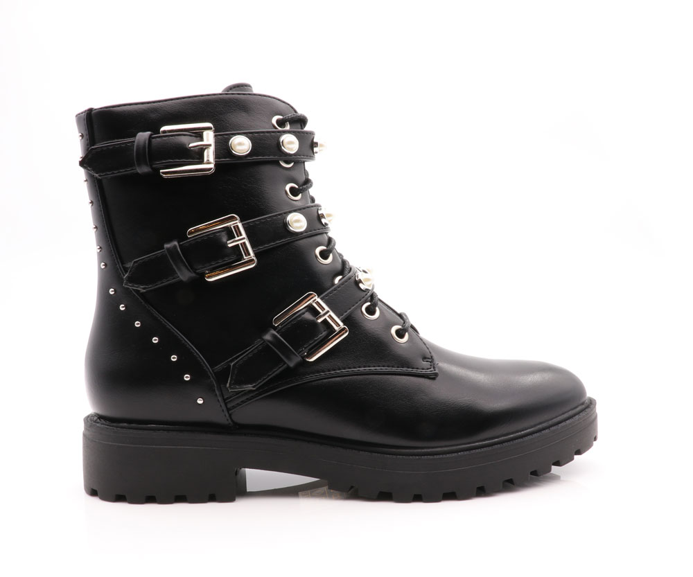 Pearl Buckle Boots met studs, zwart | EXPO