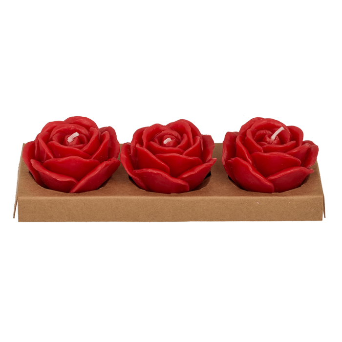 Rode Rozen Kaarsen (Set Van 3)