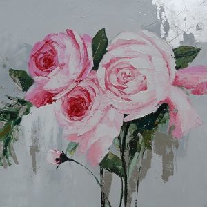 Roze Bloemen Olieverfschilderij Op Linnen 100x100 cm