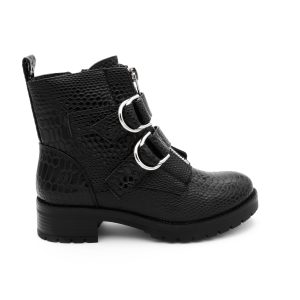 Rounded Buckle Boots, Croco Lak