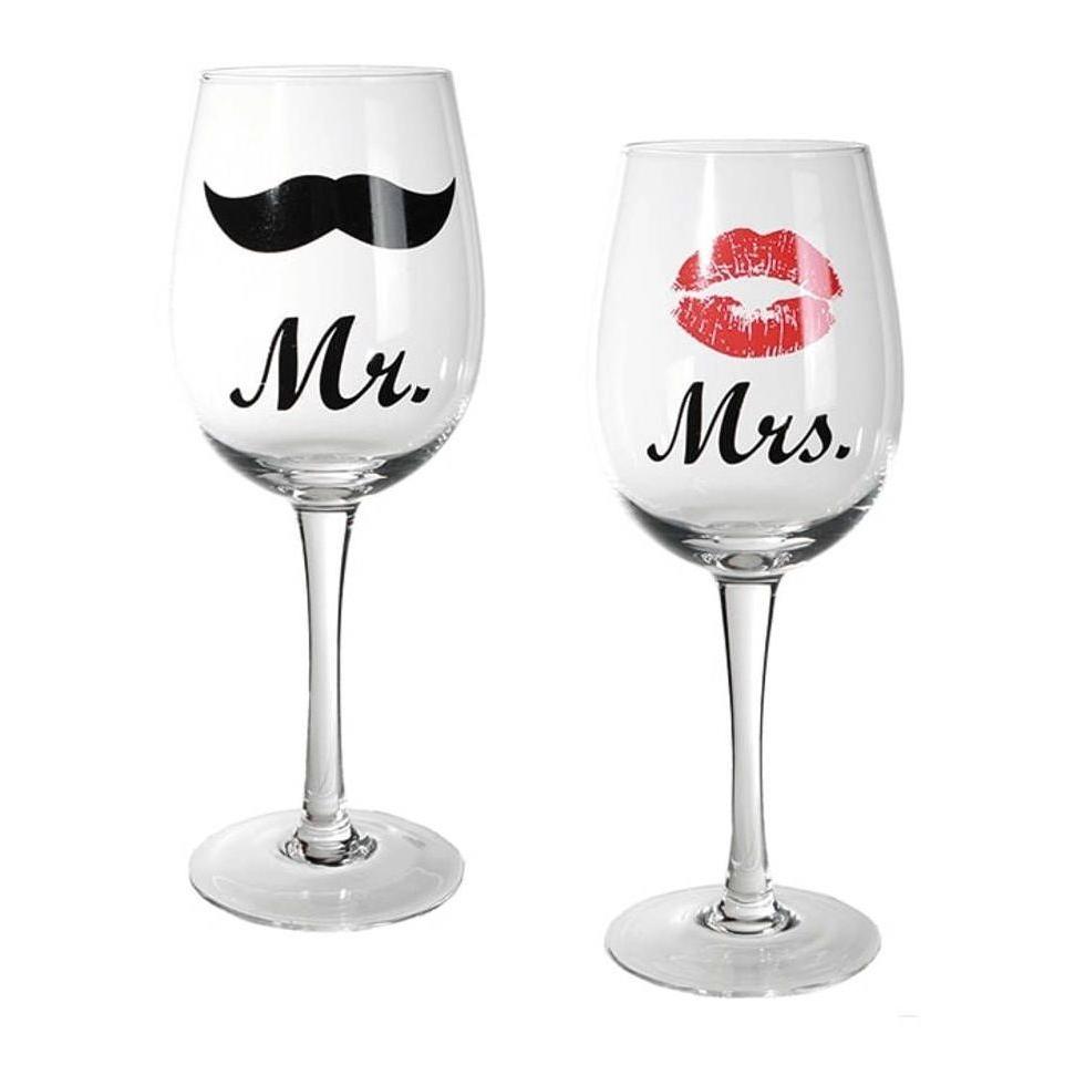 Set Van 2 Wijnglazen, Mr. & Mrs.