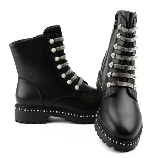 Strass Biker Boots Met Parels, Zwart