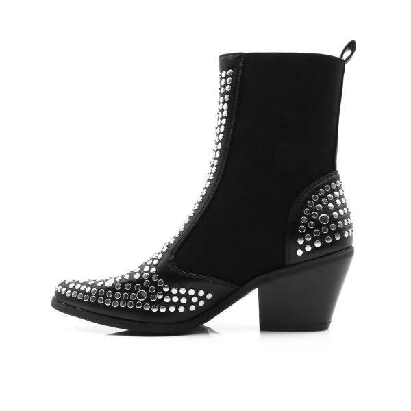 Studded Western Boot, Zwart