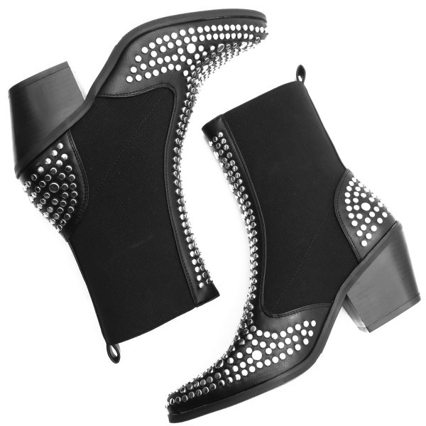 Studded Western Boot, Zwart