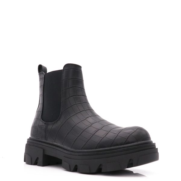 Croco Enkellaarsjes Met Chunky Zool, Zwart