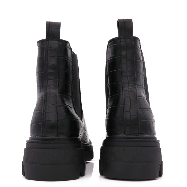 Croco Enkellaarsjes Met Chunky Zool, Zwart