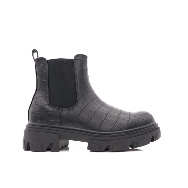 Croco Enkellaarsjes Met Chunky Zool, Zwart