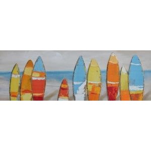 Surfboarden Olieverfschilderij Op Linnen 60×150 cm