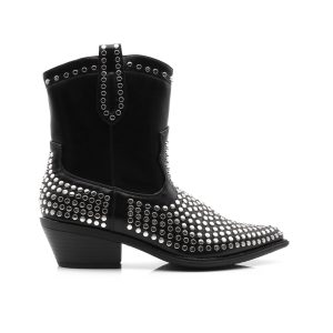 Studded Western Short Boot, Zwart