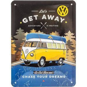 VW Bulli Let's Get Away Night - Metalen Wandplaat