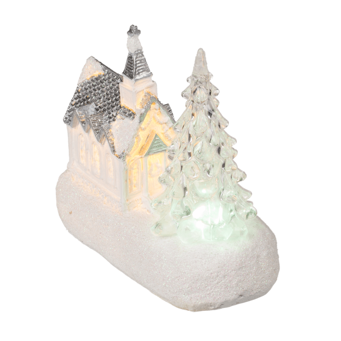 Witte Kerk Met Kerstboom & Warm Witte LED