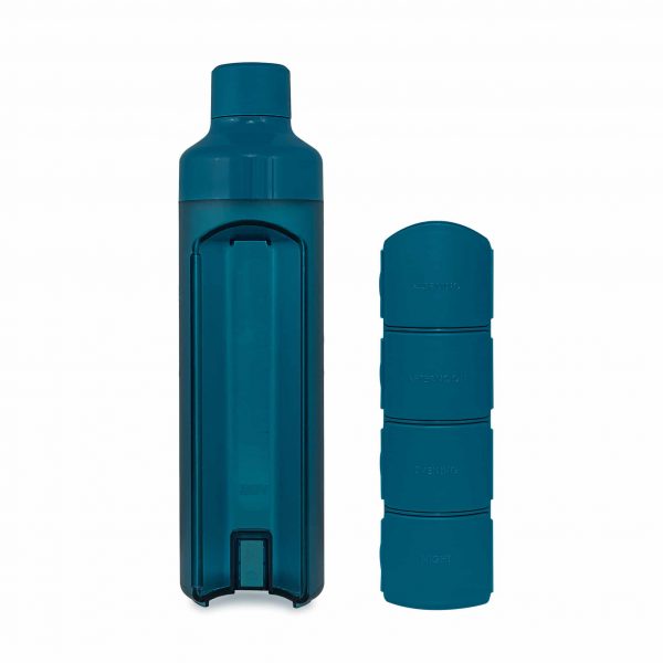 YOS Bottle Waterfles Met Pillendoos - Blauw