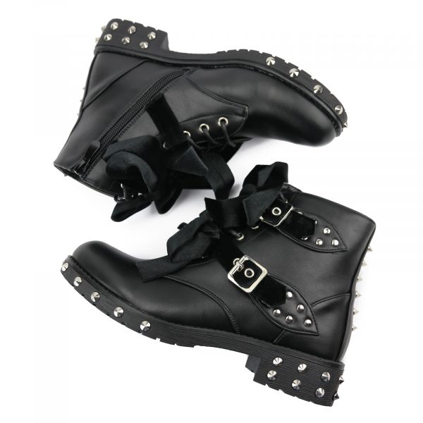 Zwarte Biker Boots Met Strik, Spikes & Studs
