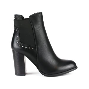 Zwarte Enkellaarsjes Met Hoge Hak en Studs