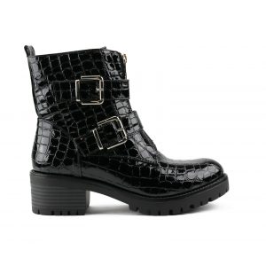 Zwarte Lak Croco Buckle Boots