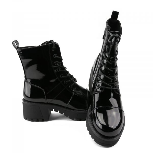 Platform Veterboots, Zwarte Lak
