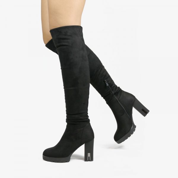 Zwarte Overknee Laarzen, Suède Look