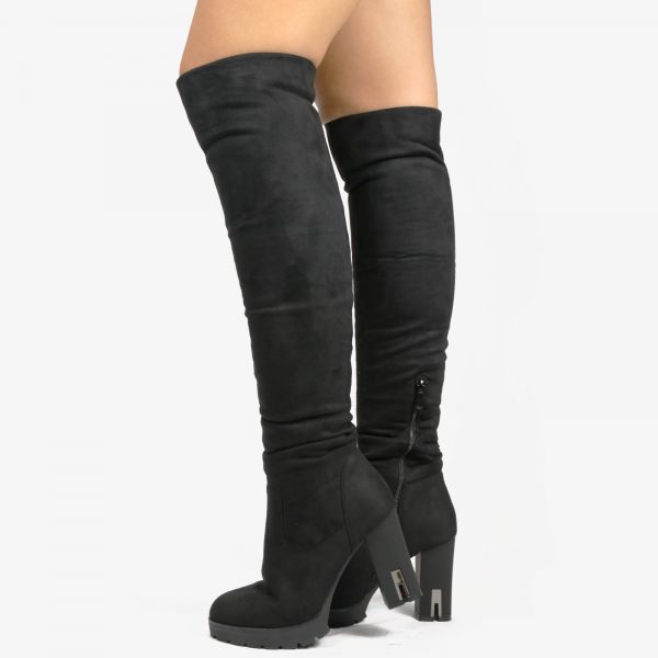 Zwarte Overknee Laarzen, Suède Look