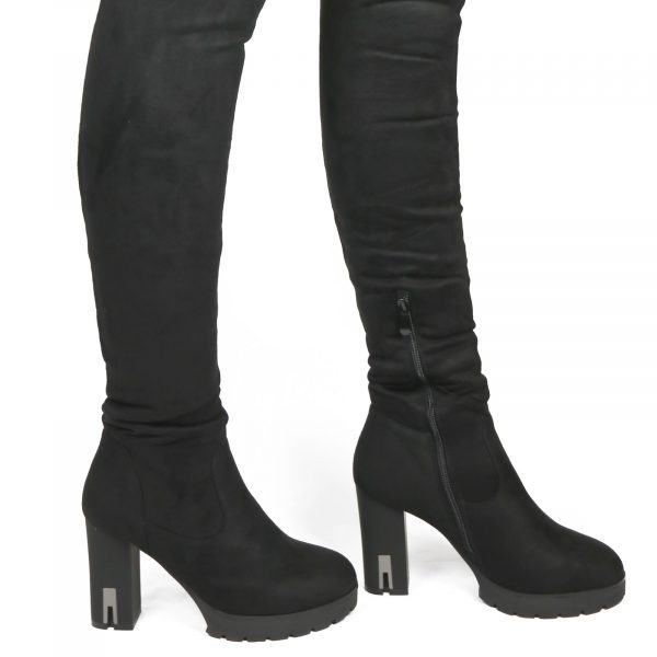 Zwarte Overknee Laarzen, Suède Look