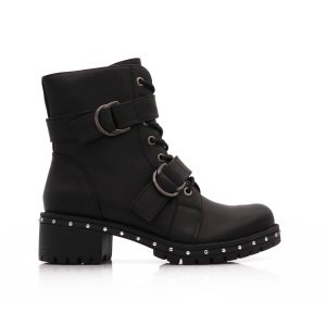 Zwarte Veterboots Met Gespen En Studs